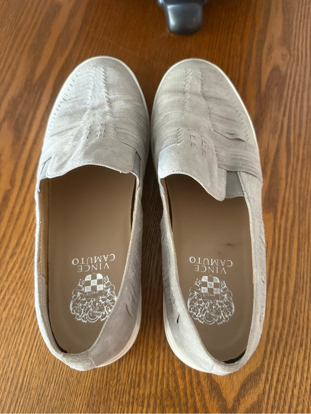 Vince Camuto Slip-On Moccasin in Light Gray Suede